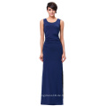 Kate Kasin Frauen Ärmelloses High Stretch Pleated Sexy Sommer Blau Side Split Maxi Kleid KK000225-2